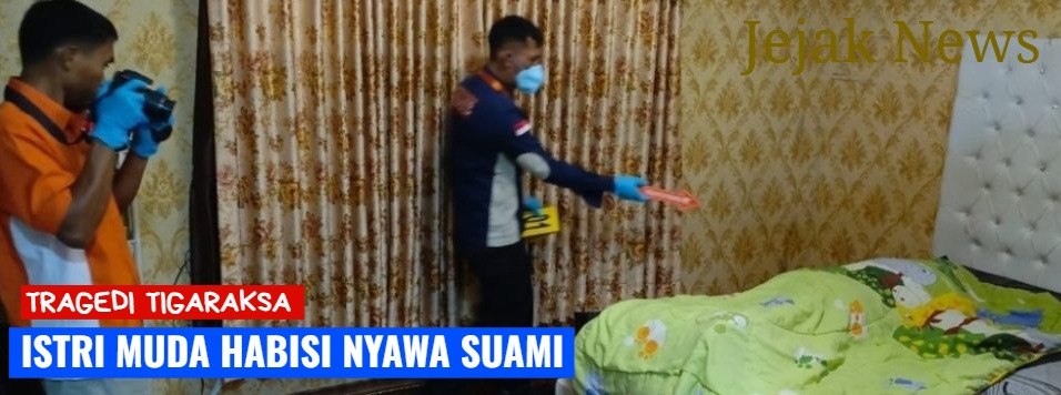 Garis polisi yang melintang di depan rumah kontrakan di Tigaraksa pasca-insiden penikaman.