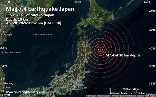 Peta pemantauan gelombang tsunami di sepanjang pesisir timur Pulau Honshu, Jepang, menunjukkan area evakuasi di Iwate dan Aomori.