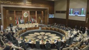 Suasana konferensi video para Menteri Luar Negeri Liga Arab yang dipimpin oleh Bahrain dalam membahas resolusi kompensasi perang terhadap Iran.
