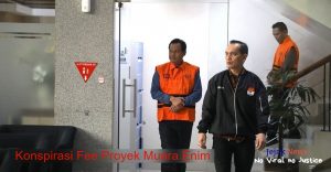 Konferensi pers KPK yang memperlihatkan barang bukti uang tunai dan bagan skema pembagian persentase suap proyek Pemkab Muara Enim.
