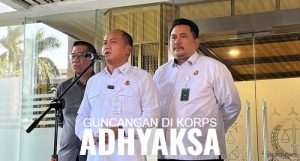 Gedung Utama Kejaksaan Agung RI dengan pengamanan ketat, bersamaan dengan konferensi pers Kapuspenkum terkait penerbitan Sprindik khusus kasus korupsi mantan pejabat tinggi kejaksaan.