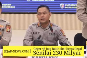 Barang bukti jutaan butir obat keras golongan G dalam ratusan karton yang disita Polsek Serpong dipaparkan saat konferensi pers di Mapolres Tangsel.